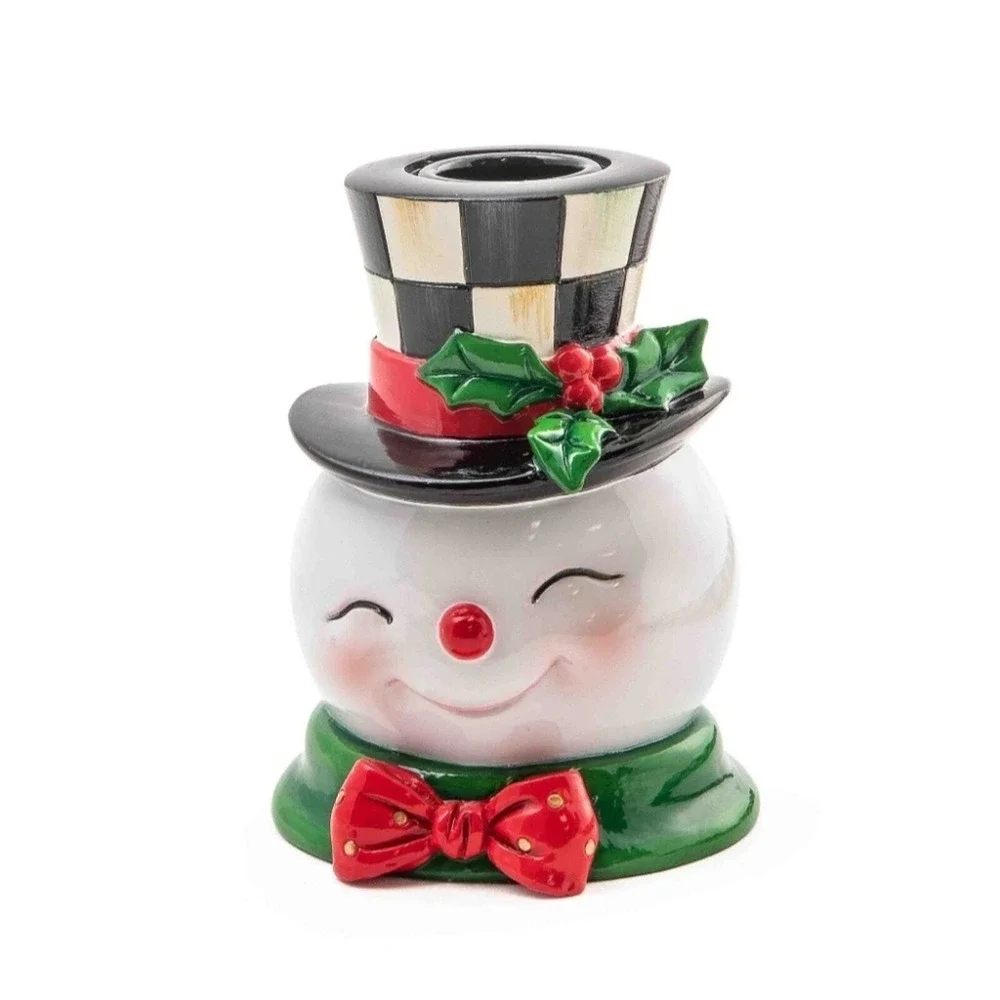 Mackenzie-Childs‎ Granny Kitschy Snowman Frosty Courtly Check Candle Holder